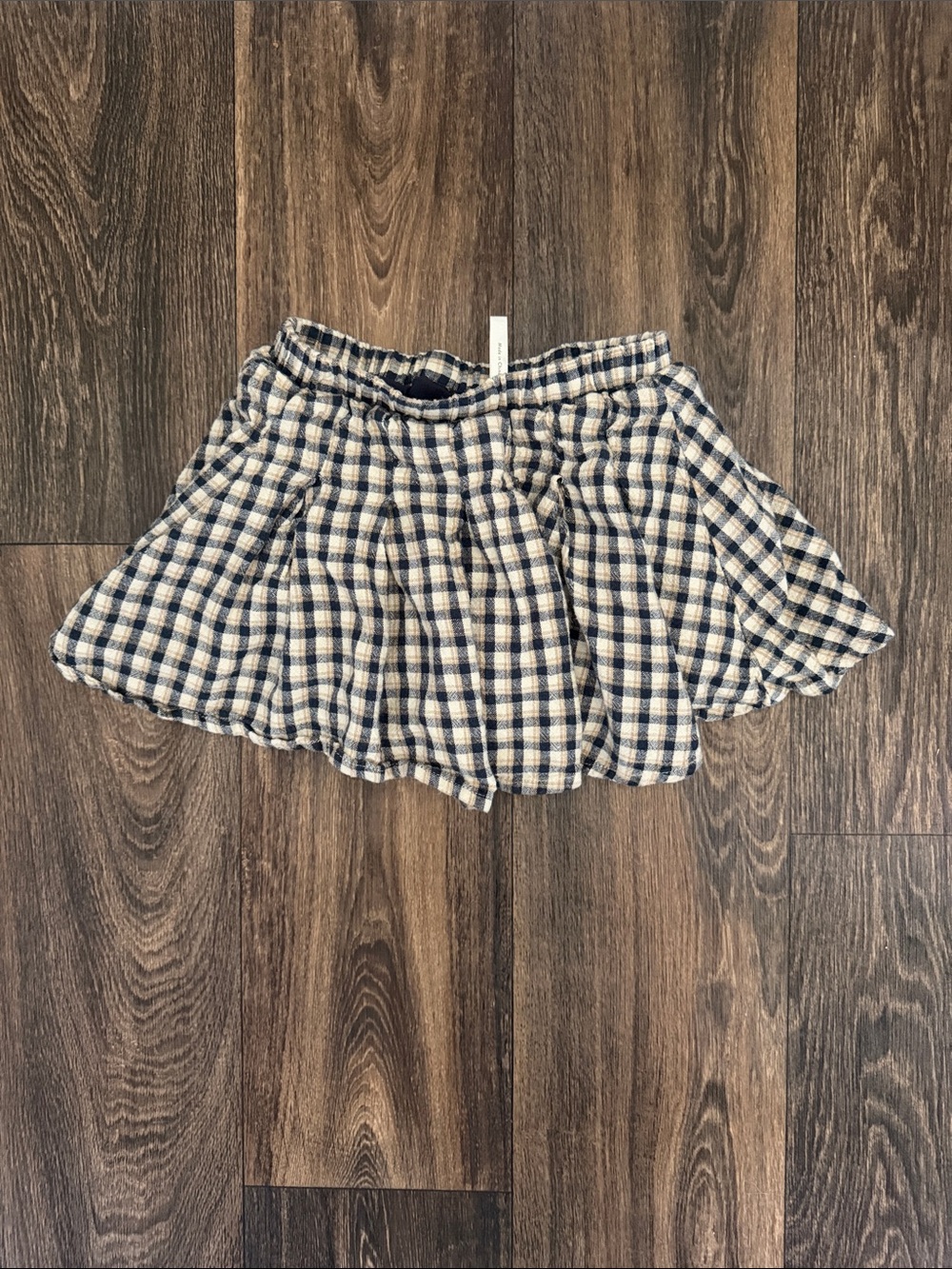 Rylee + Cru Navy and Cream Checked Ruffled Skirt